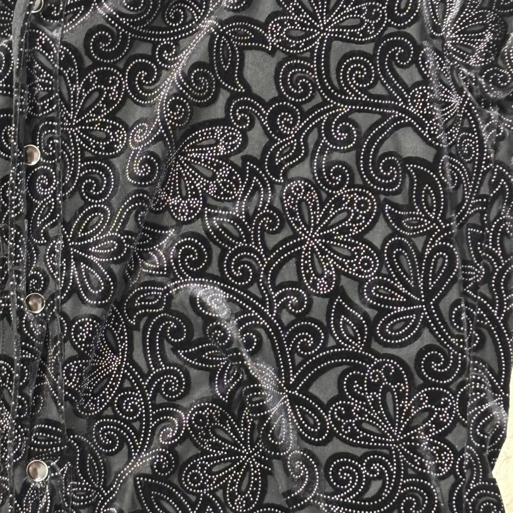 Vintage Shrine Of Hollywood Black Velvet Floral Button Down Shirt Men’s Medium - Picture 8 of 14